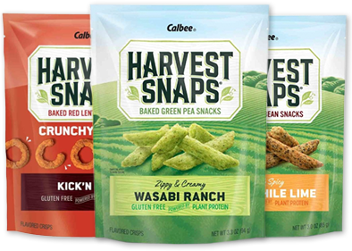 3 bags of different spicy harvest snaps