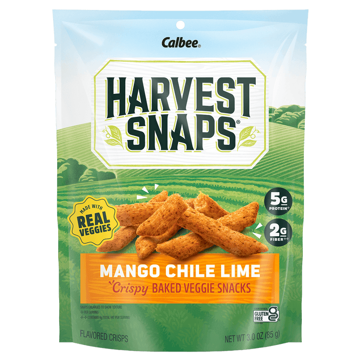 Calbee Harvest Snaps Mango Chile Lime (Red Lentil) 3 oz. snack packaging 
