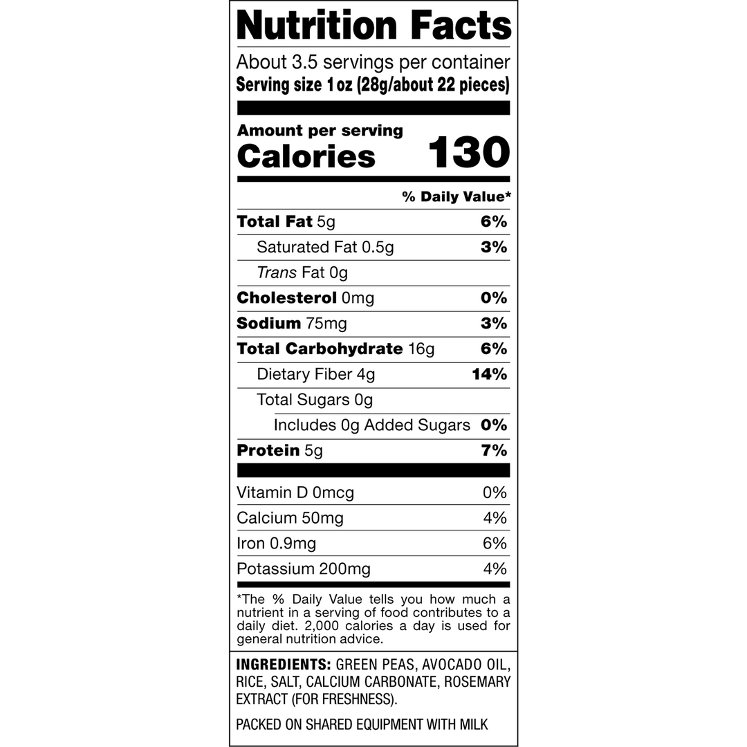 A Nutrition Facts label showing a nutrition panel with serving size, calories, and nutrient values for a packaged food product.