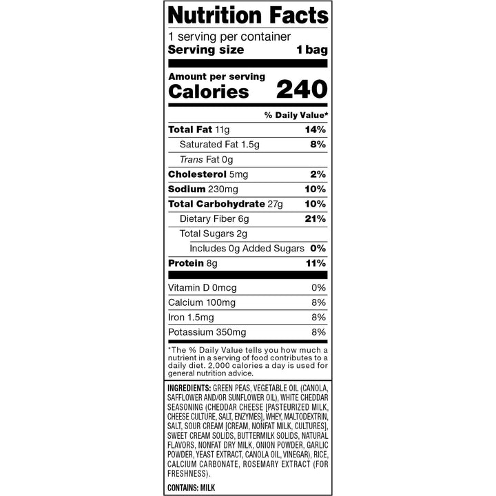 Harvest Snaps Snack Crisps White Cheddar 1.75oz Bag (Amazon Marketplace) Nutrition Facts Panel