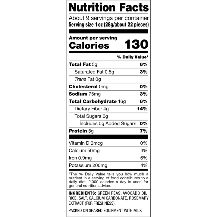 A Nutrition Facts label showing a nutrition panel with serving size, calories, and nutrient values for a packaged food product.