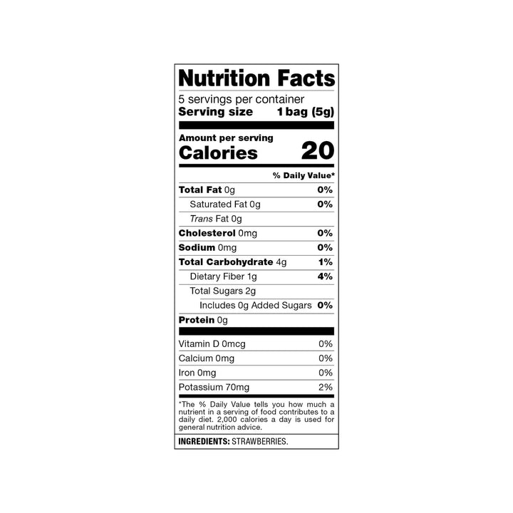 Harvest Snaps Kids Crispy Strawberries 0.9 oz. (5ct.) Bag  Nutrition Facts Panel