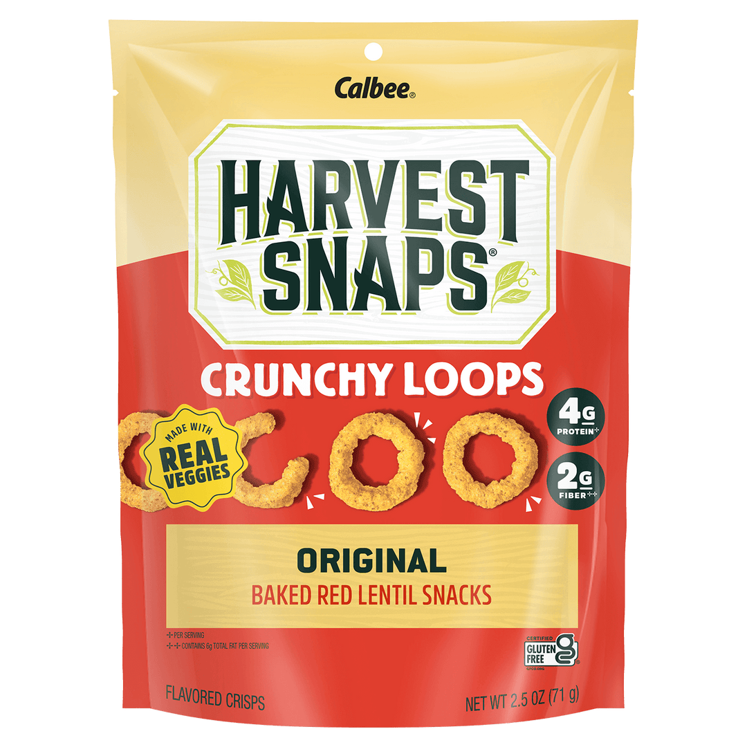 Harvest Snaps Crunchy Loops Original 2.5 oz. package with Calbee branding 